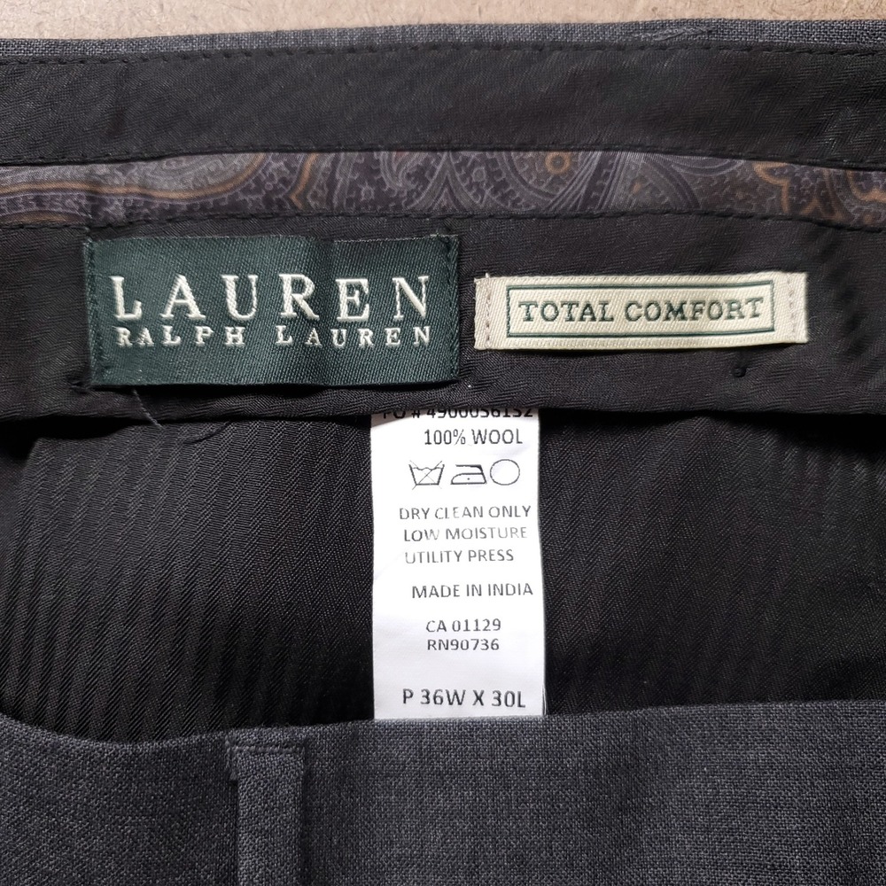 Lauren Ralph Lauren Pleated Wool Pants Men 36x30 Gray Total Comfort Quiet Luxury - Picture 6 of 9